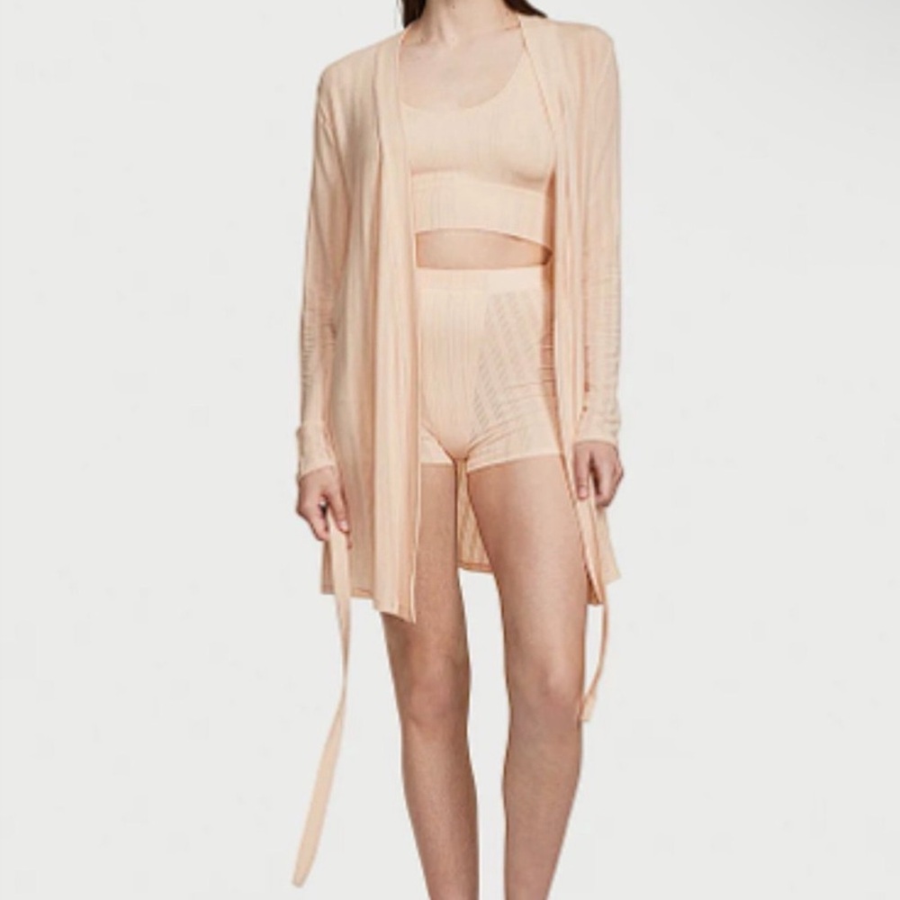 Victoria’s Secret Luxe Modal Light Pink Ribbed Robe & Tank Set - Picture 3 of 6